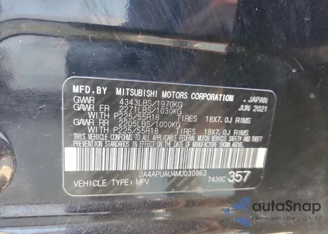 2021 Mitsubishi Outlander Sport Es from USA, damaged, VIN JA4APUAU4MU030863